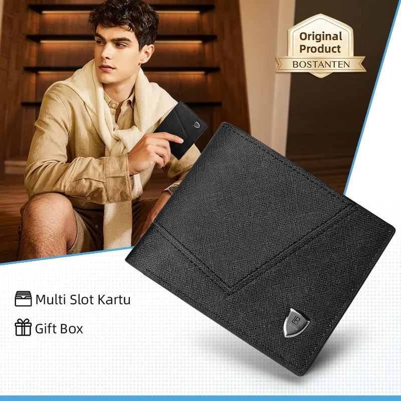 BOSTANTEN Velo Wallet Dompet Pria Lipat Pendek Kulit PU Hitam