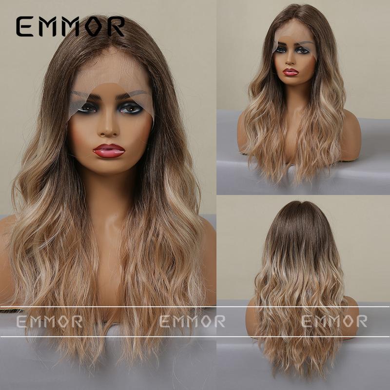 New Hair Lace Lace Small T Dark Brown Gradient Light Brown Big Wave Long Curly Hair European and American Style Lace Wig for Women 0