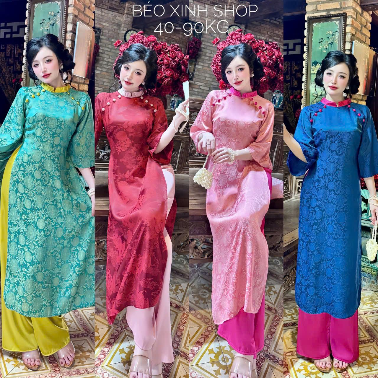 [Tết 2026] Áo Dài Cách Tân Vải Gấm 2 Da Cao Cấp Quần Vải Latin Cao Cấp Thanh Lịch Bigsize 40-90Kg Béo Xinh Shop - A.1628