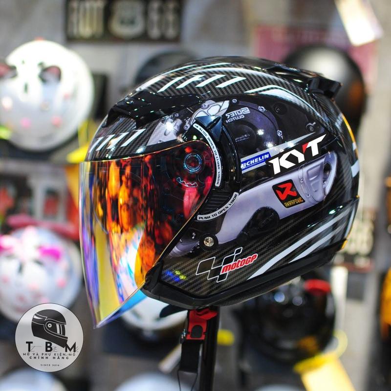 Mũ bảo hiểm 3/4 KLT + tem KYT MOTO ĐEN trang bị 2 kính Helmet
