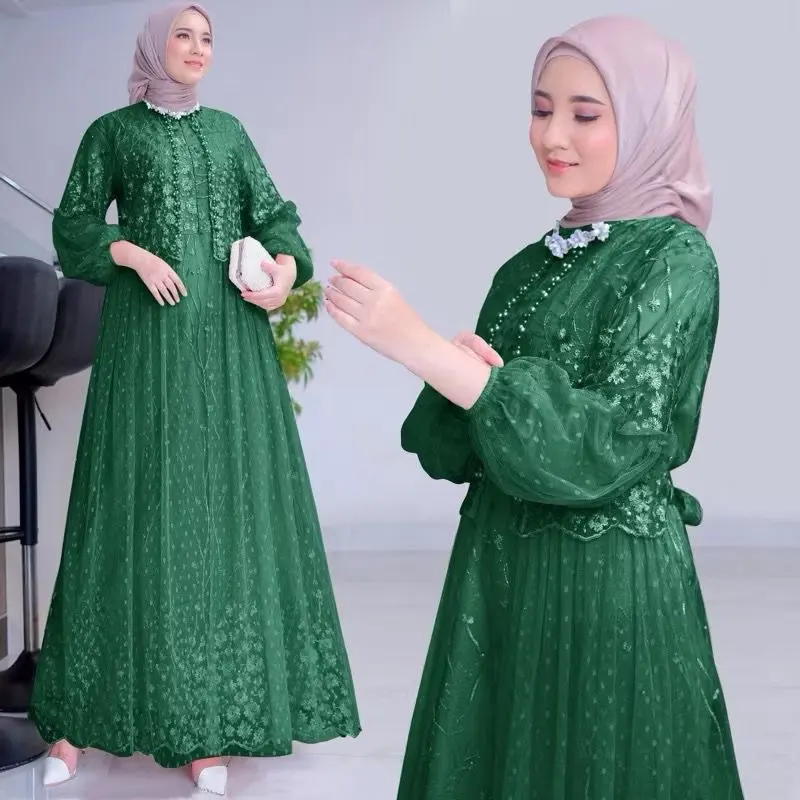 MAXI RAFIKA BUSUI ( M L XL XXL 3XL ) GAMIS SLETTING DEPAN | GAMIS KEKINIAN | GAMIS PESTA MEWAH Dress Muslim Wanita Dewasa Mutiara Lebaran Syari Kondangan Gaun Panjang Brokat Tile 7