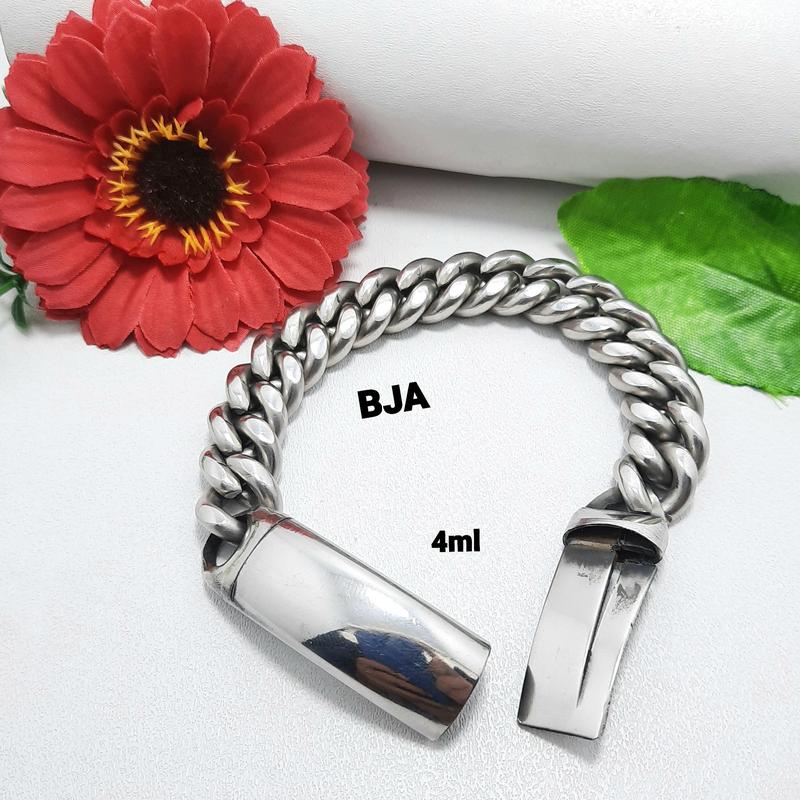 BKY_ Gelang Rantai Baja Putih Model Slop Pria Anti Karat Anti Luntur 3