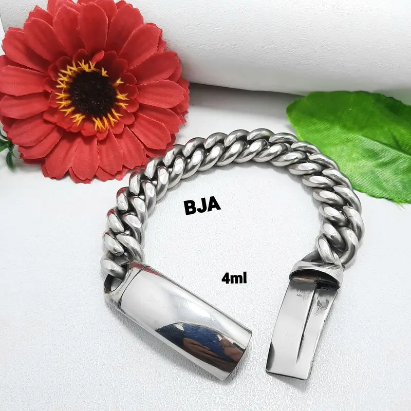BKY_ Gelang Rantai Baja Putih Model Slop Pria Anti Karat Anti Luntur 3