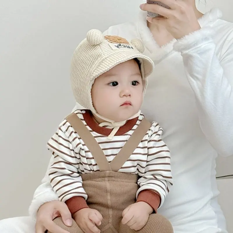 Mũ Em Bé Hình Gấu, Thiết Kế Dễ Thương, Bóng Đôi, Thích Hợp Cho Mùa Thu Và Mùa Xuân, Mũ Sơ Sinh, Chống Lạnh, Mũ Bảo Vệ Tai, Cho Trẻ Em 2