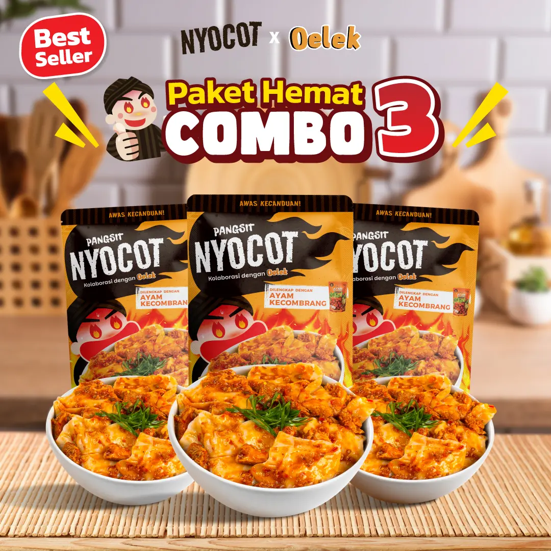 NYOCOT Paket Trio Pangsit Ayam Kecombrang Renyah Gurih / Cocok untuk Ngemil / Cemilan Pangsit Chili Oil / Makanan Instant