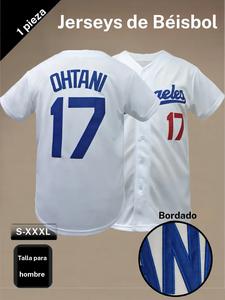 Camiseta de béisbol para hombre n.º 17, con letras bordadas “Ohtani” de Los Ángeles; estilo casual diario, cómoda y transpirable, cárdigan de manga corta apto para deportes al aire libre y competencias, atuendos callejeros de moda hip-hop, regalos esenciales para aficionados y para fans.
