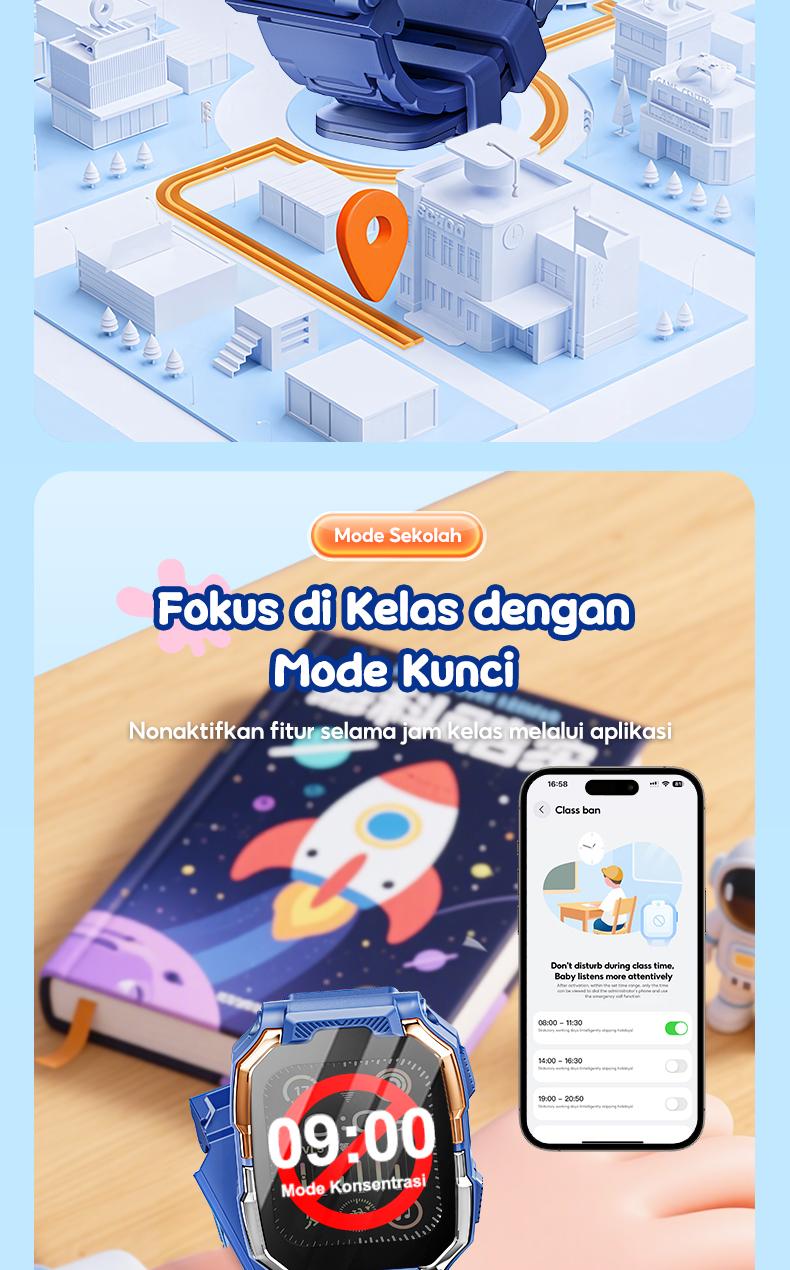 Kiumo Jam Tangan Anak 4G Kiumo Smartwatch Dengan Kamera Ganda Anti Air IP67 Smartwatch Anak Gps Digital Bluetooth Mirror Space Watch Running Ada Pace Smart Band Wifi Screen Monitor Smartwatch 360° Rotating Dual Camera HD Video Calling Jam Tangan Pink Lcd