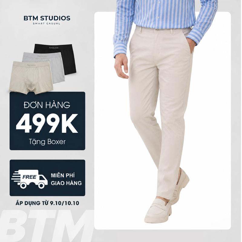 [BEST SELLER] Quần dài kaki nam co giãn cạp phối BTM  dáng slimvải kaki bền chắc, đứng form 374