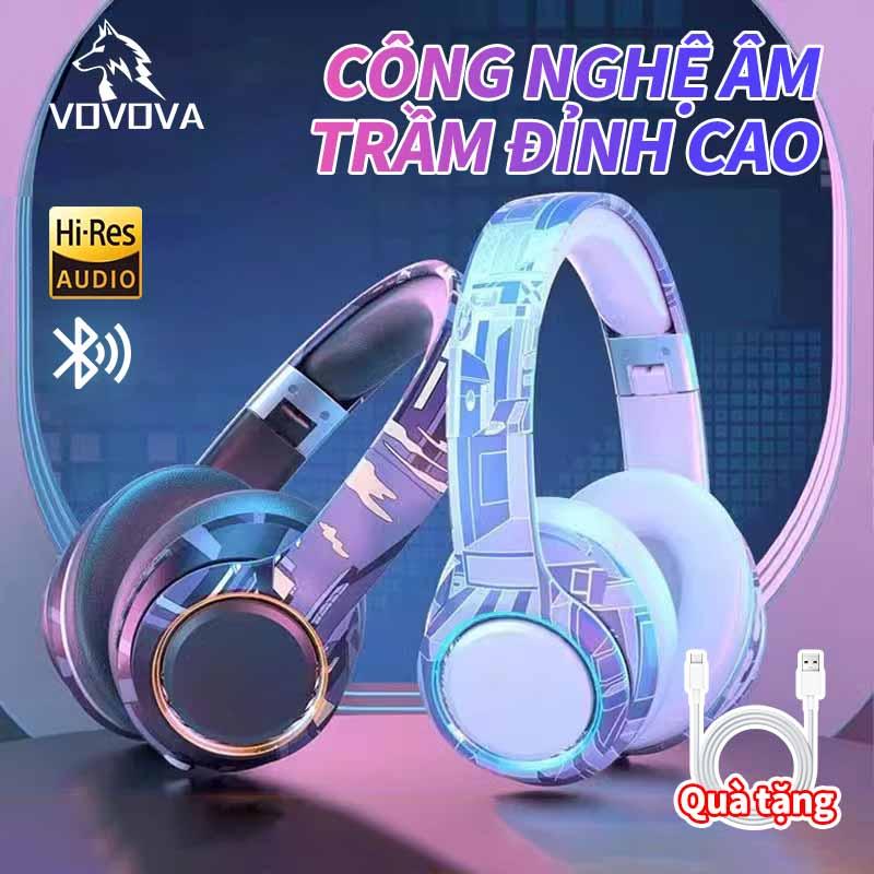 Tai nghe Bluetooth VOVOVA chống ồn có Micro đàm thoại chơi game nghe nhạc dùng cho điện thoại máy tính Laptop Earphone  ows Pin 3-5 giờ Đeo êm tai Kết nối đa năng Thiết kế cực đẹp Tùy chỉnh kích thước