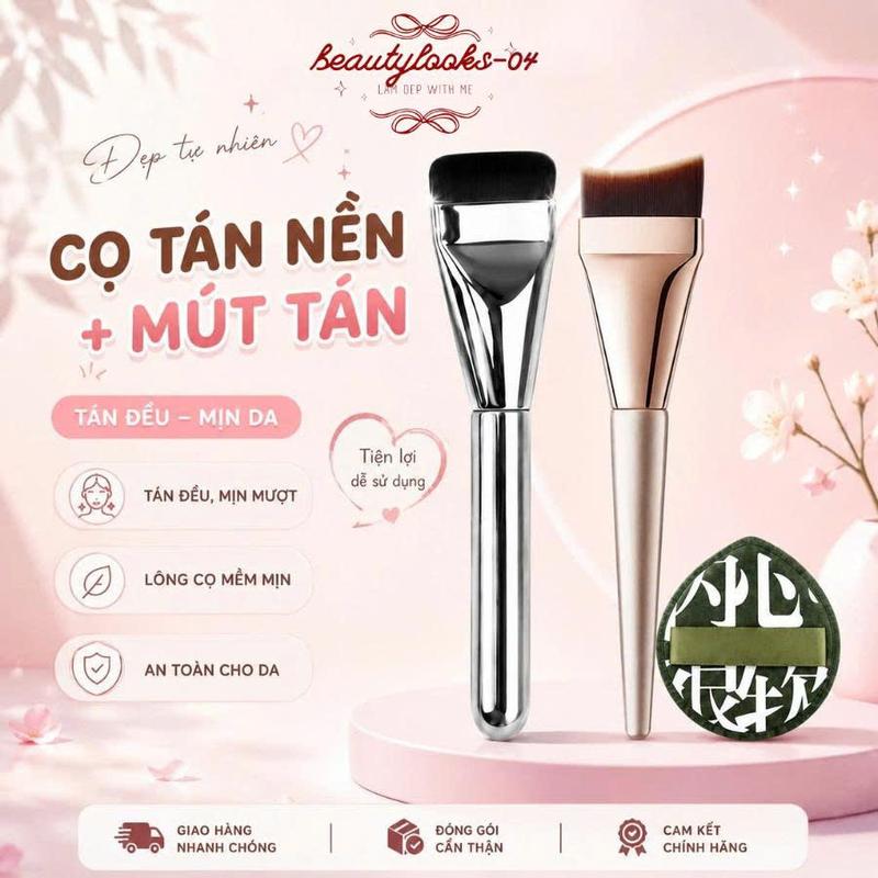 Cọ đuôi cá dàn nền kèm mút đánh nền trang điểm, makeup, dễ sử dụng giúp nền mỏng tệp da