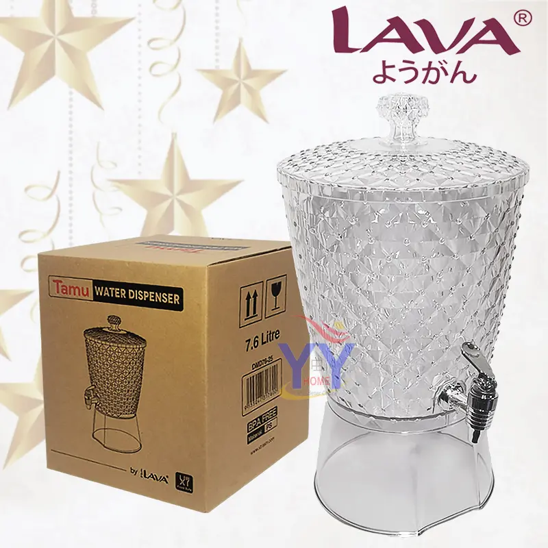 LAVA Tamu Water Dispenser 7.6 Liters 【DMD76-25】/Transparent Crystal Raya Drink Dispenser With Pipe & Lid/Water Container/Beverage Cooler/Balang Air/Bekas Tong Air Minuman/Water Fruit Juice Lemonade Dispenser/BPA FREE Water Jug