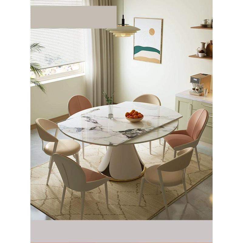 Butter wind rock table simple modern small apartment telescopic change round table living room rotating light luxury dining table and chair combination 0