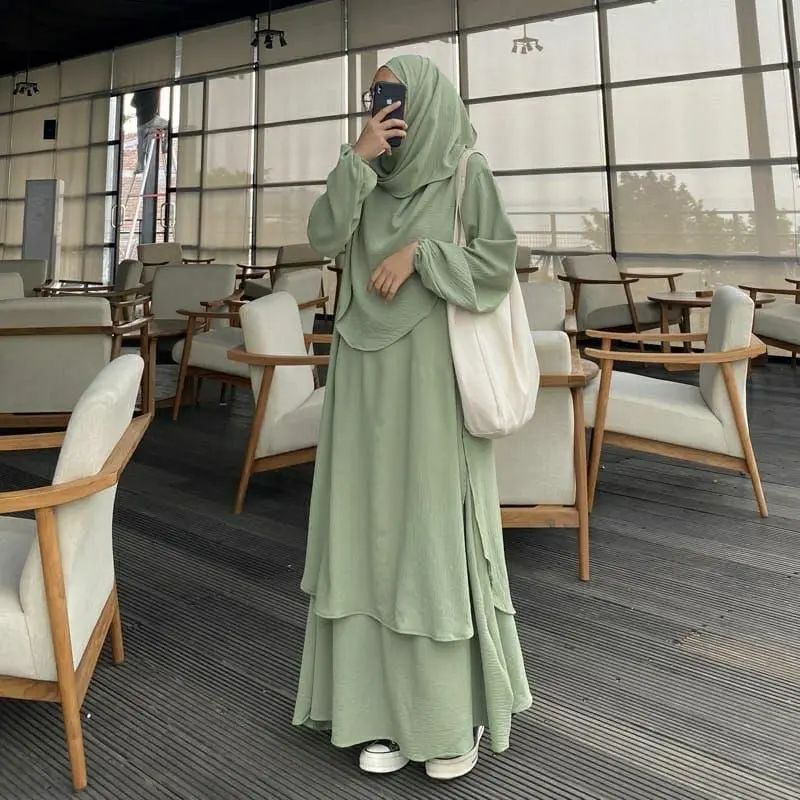 One Set Hameda Setelan Tunik Dan Rok Wanita Terbaru Crincle Airflow Size L XL XXL Jumbo Polos Bumil Busui 0
