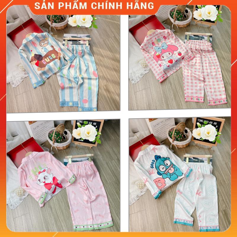 13-48 kg Bộ đồ ngủ lụa DÀI TAY LATIN trẻ em cao cấp - Bộ bé gái tay dài quần dài - hoạ tiết 5D đáng yêu