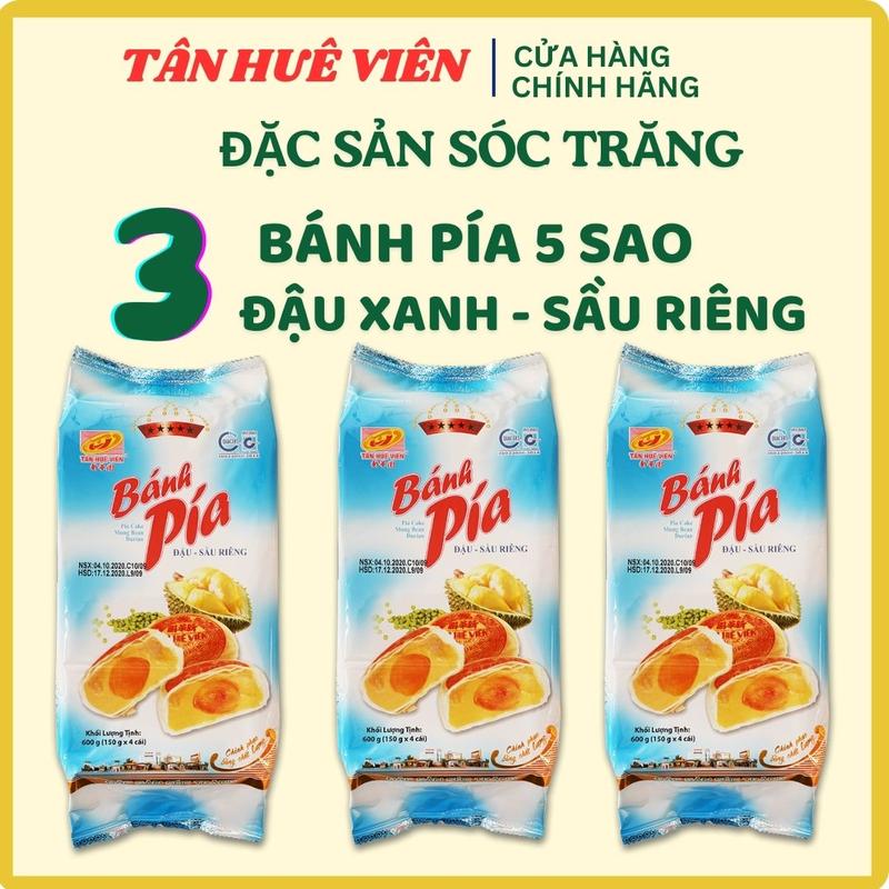 [TÂN HUÊ VIÊN] COMBO 3 BÁNH PÍA 5 SAO 1 TRỨNG ĐẬU XANH SẦU RIÊNG (12 BÁNH) , TÚI/600g (150g X 4 ) , Ăn Vặt , Snack Food , Food Cake