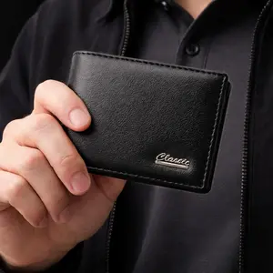 Dompet Pria Kulit Sintetis Bifold Lipat Dua 5 Inchi dengan Free Box Dus dan Interior Compartment Hitam/Coklat
