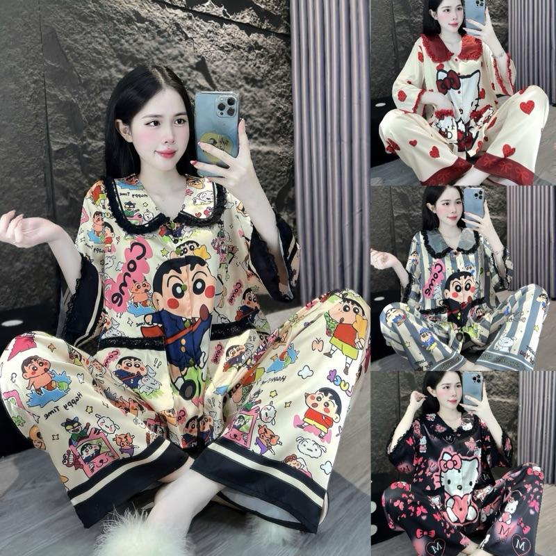  Đồ Bộ Pijama Lụa LaTin Tơ Tằm Hoạ Tiết Thiết Kế Nữ  Có Túi Quần - 45kg-65kg  