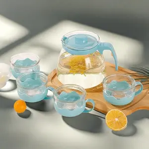 Set Teapot dan Gelas Iniana 5 in 1 dengan Teko Bening dan Elegan - Biru, Hitam Hitam Biru