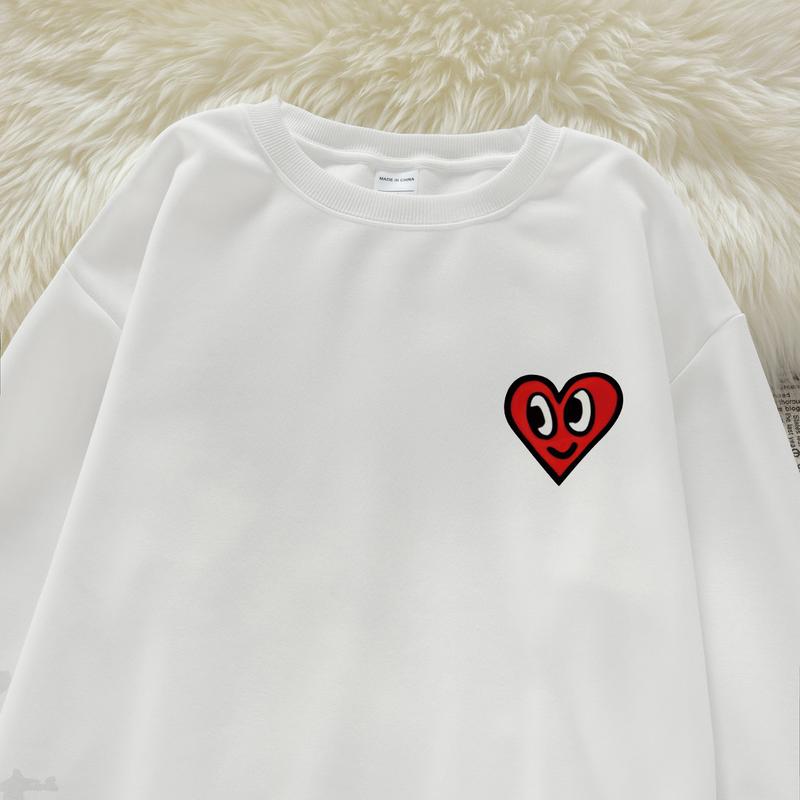 P000283 Hoodie wanita sweater hoodie leher bulat wanita / Catatan tempel berbentuk hati retro Amerika / sweater gaya kebesaran kasual modis  crewneck cewek aesthetic 2
