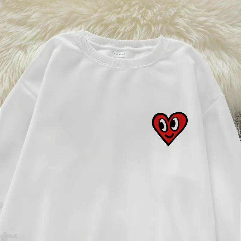P000283 Hoodie wanita sweater hoodie leher bulat wanita / Catatan tempel berbentuk hati retro Amerika / sweater gaya kebesaran kasual modis  crewneck cewek aesthetic 2
