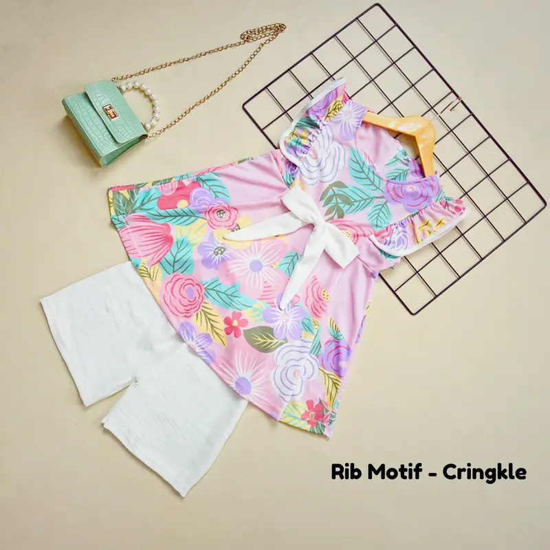 Baju Anak - Setelan Anak Perempuan Midori Pita Motif Bunga Terlaris / Fashion Oneset Anak Korean Style 1