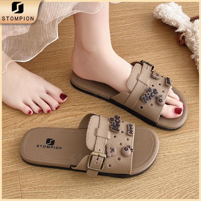  STOMPION Dép nữ phong cách Hàn Quốc quai gấu xinh xắn nhẹ êm bền đẹp đi trong nhà và ngoài đường đều phù hợp 