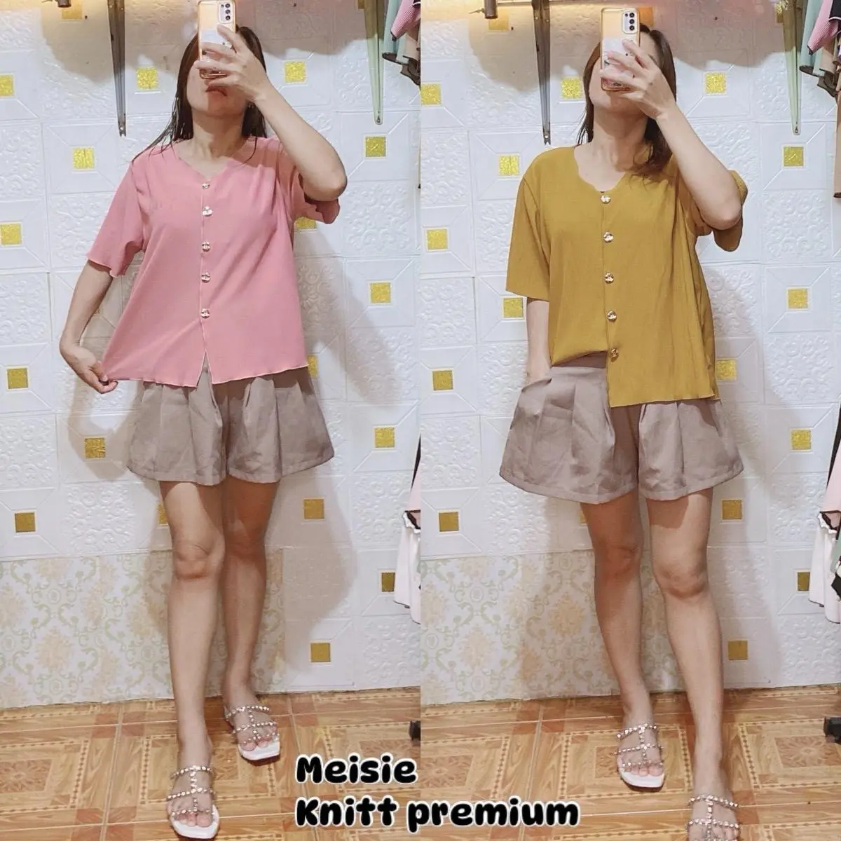 Jaddmei Atasan Meisy Knitwear Wanita Premium Bangkok OverSize Semi Crop Lengan Pendek XL - XXL
