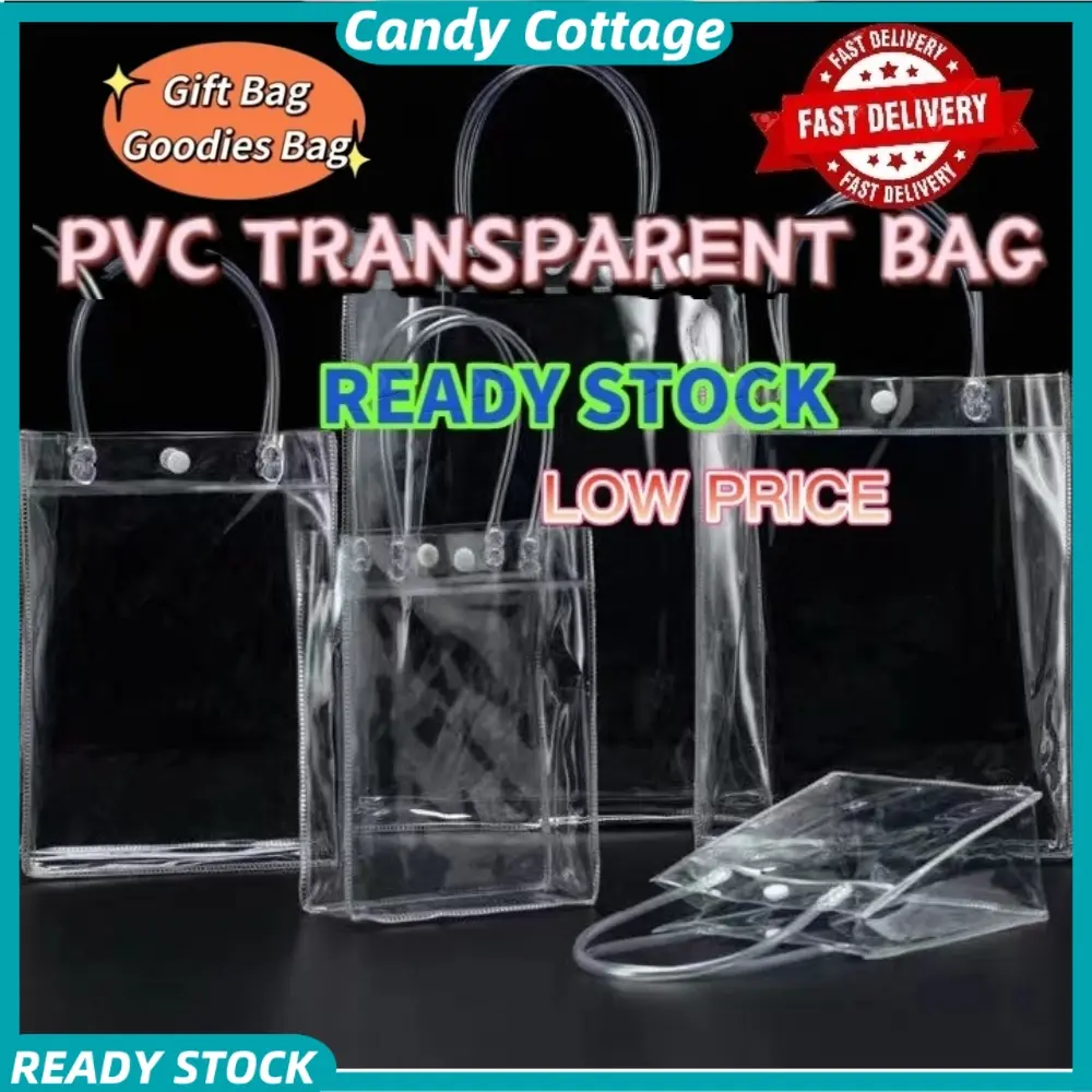 With Button Fancy Beautiful Travel Accessories Transparent Bag Tote Bag Shopping Packaging Bag Clear PVC Clear PVC Tote Bag Cartoon