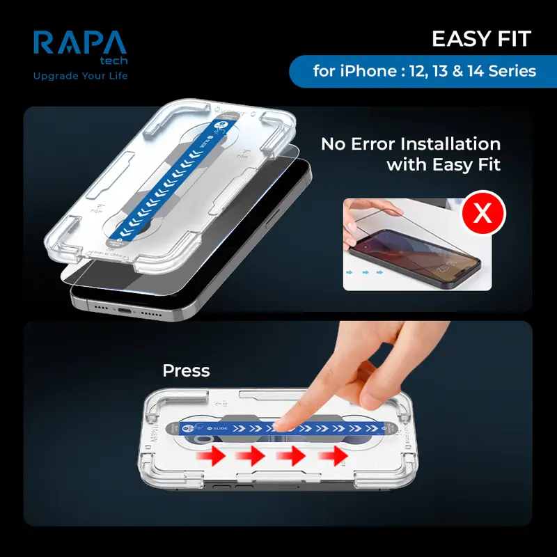 RAPA tech Premium Tempered Glass for iPhone 16/ 15/ 14/ 13/ 12/ 11/ XR/ 16+/15+/ 16pro/ 15pro/ 13pro/ 12pro - Instant Fit Easy Fit Premium Screen Protector Clear Privacy Easy Installation in 5 Sec 3