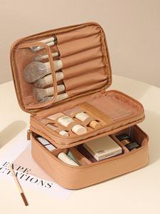 Bolsa de maquillaje unisex de tela Oxford, organizador de viaje engrosado de múltiples capas, neceser portátil para artículos de tocador y accesorios
