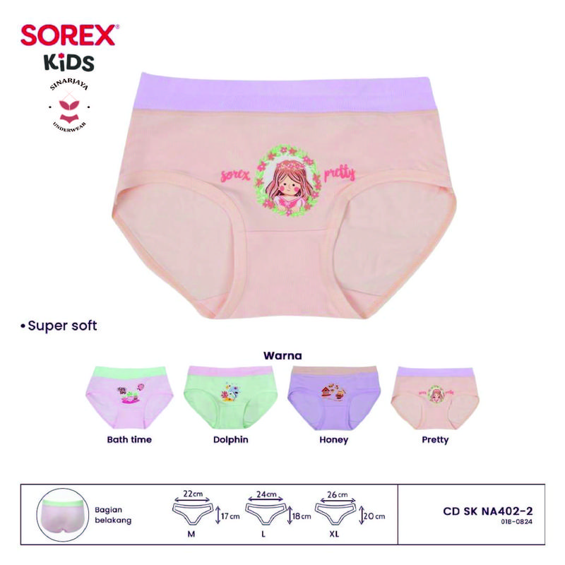 Sorex Kids (3pc, 6pc, 12pc) CD/ Celana Dalam Anak Perempuan Segitiga  NA402-2 SuperSoft Motif Fashion 0
