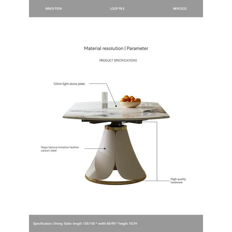 Butter wind rock table simple modern small apartment telescopic change round table living room rotating light luxury dining table and chair combination 5