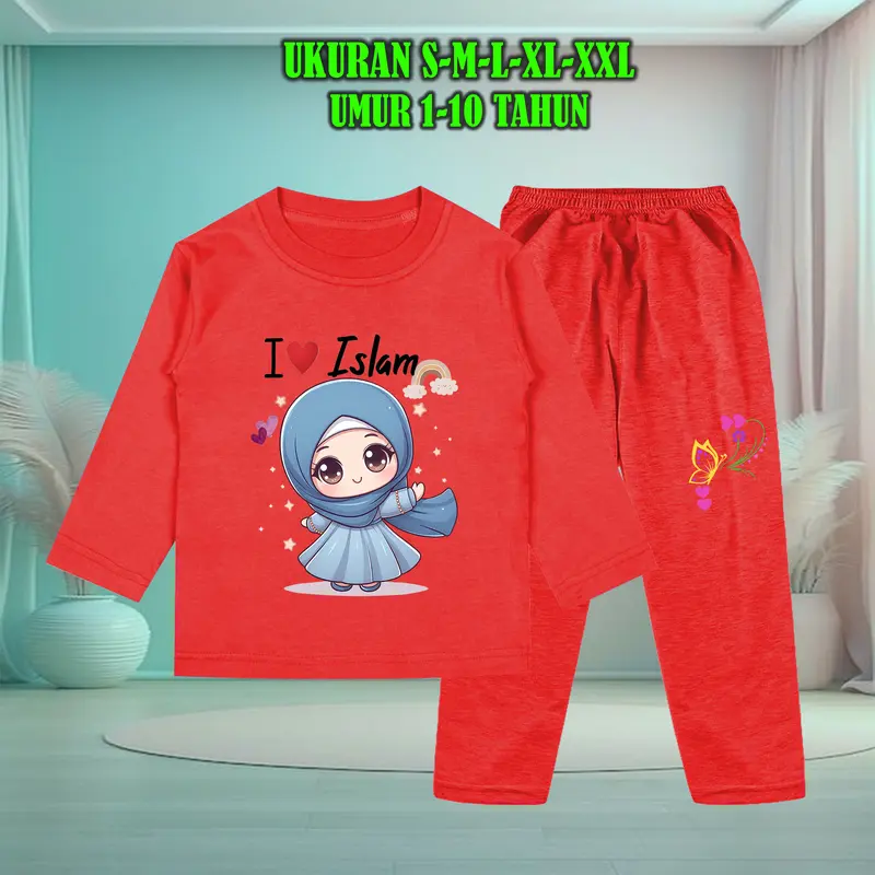 Setelan Baju Anak Tidur Gambar Anak Soleh Muslim Lengan Panjang dengan Sablon Berkualitas - Baju Anak Fashion Celana 5