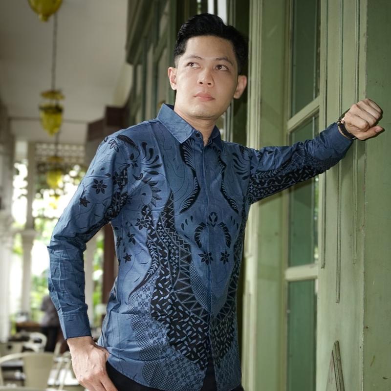 Batik Barata 2 katun slimfit kemeja denim pria premium Formal Motif Nyaman Panjang Kain Kerja Baju Hitam Biru Hem Casual Pendek Kantor Navy Cowok Distro kemeja  paspampres  original 3