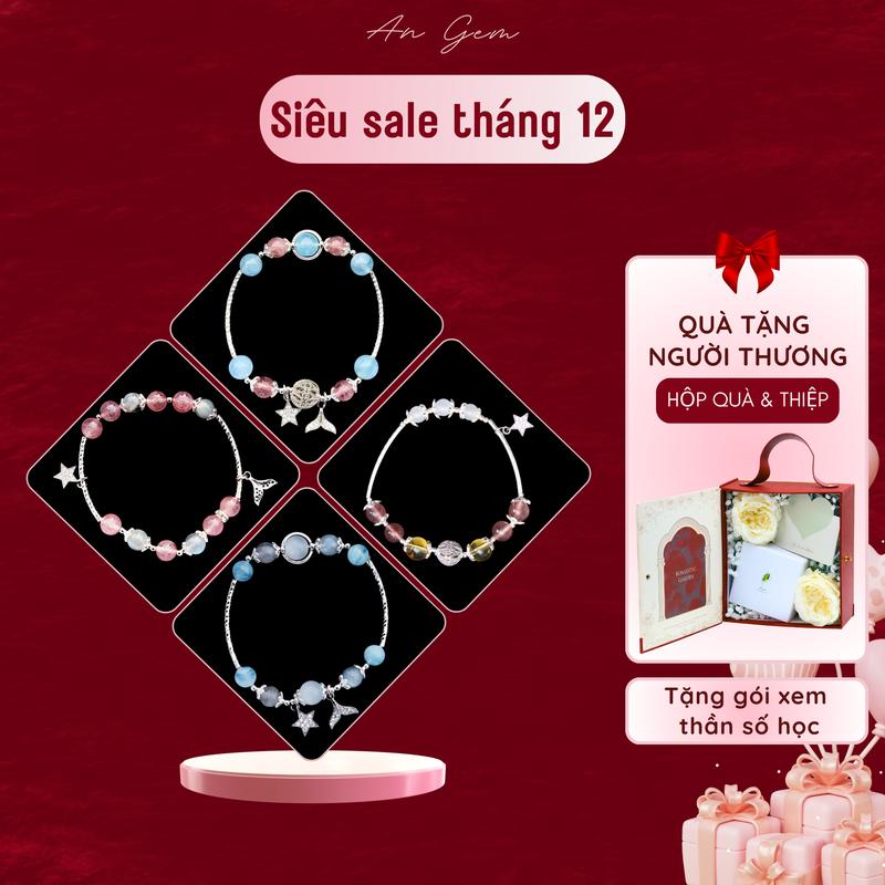  Vòng tay đá Angem mix 2 loại đá tự nhiên full charm may mắn phụ kiện đeo tay nữ quà tặng sinh nhật giáng sinh Noel Tết Valentine Bracelet  TẶNG GÓI XEM THẦN SỐ HỌC  