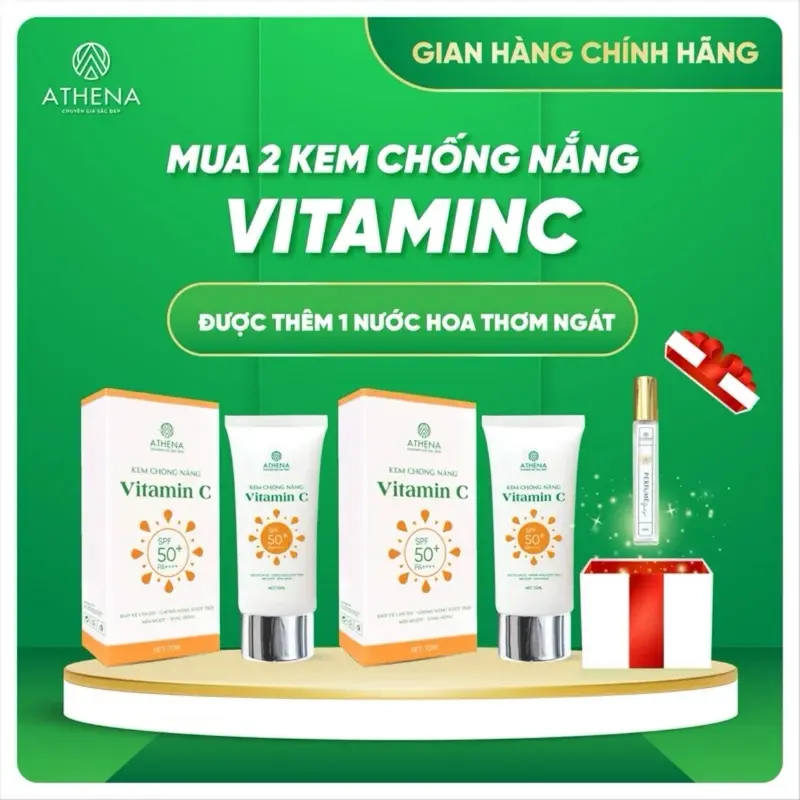 COMBO 2 Kem chống nắng Vitamin C SPF 50 PA++ [CHÍNH HÃNG ATHENA] Skincare Nữ Làm Đẹp Da Women ( tặng tẩy tế bào chết ) Cho Bé