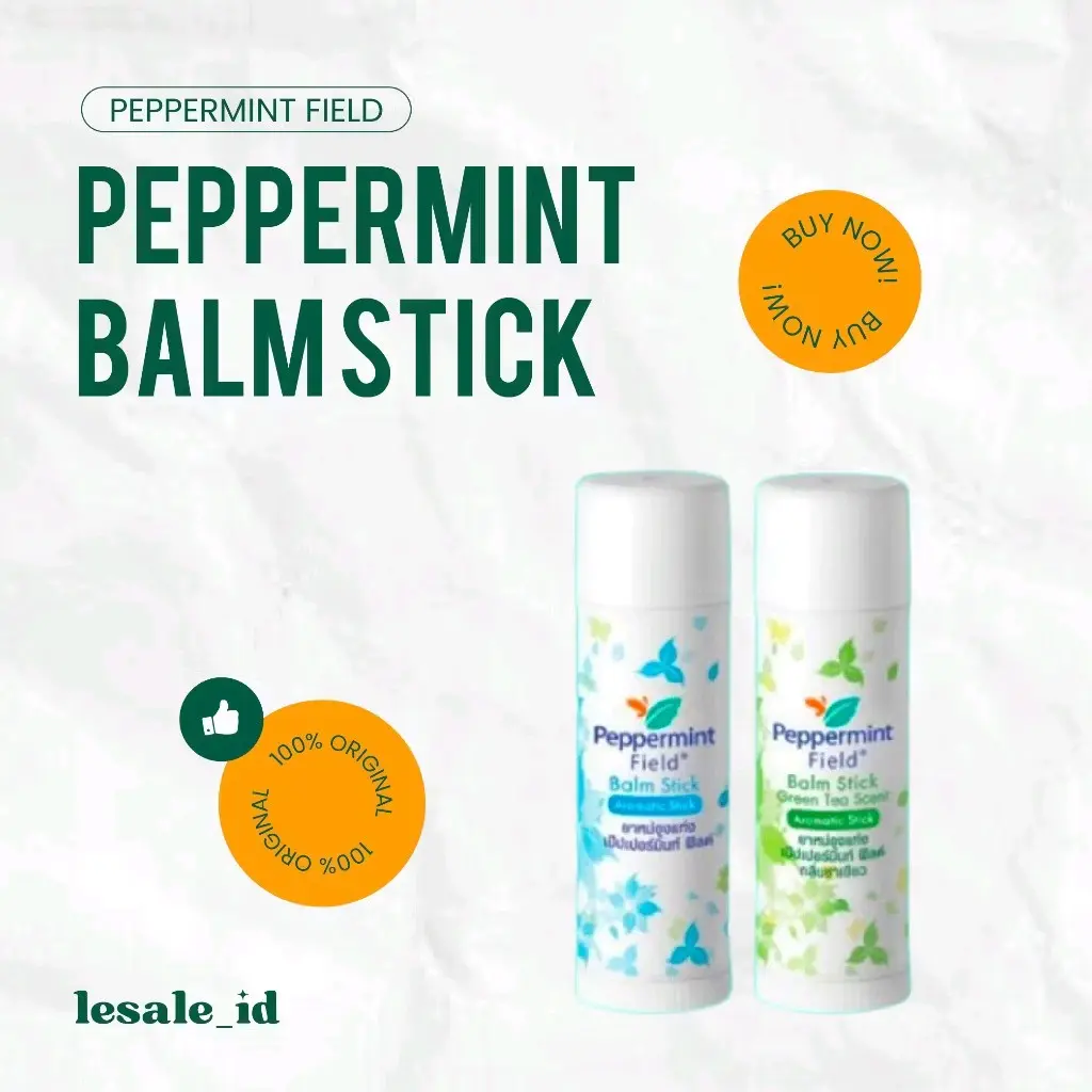 PEPPERMINT FIELD Balm Stick Aromatic / Stik Balsem Aromatik - Green Tea Scent / Aroma Teh Hijau - Peppermint / Aroma Mint - Obat / Balsem Gosok Beraroma Teh Hijau - Meredakan Gatal Akibat Gigitan Serangga - ORIGINAL PRODUCT / PRODUK THAILAND FDA Approve