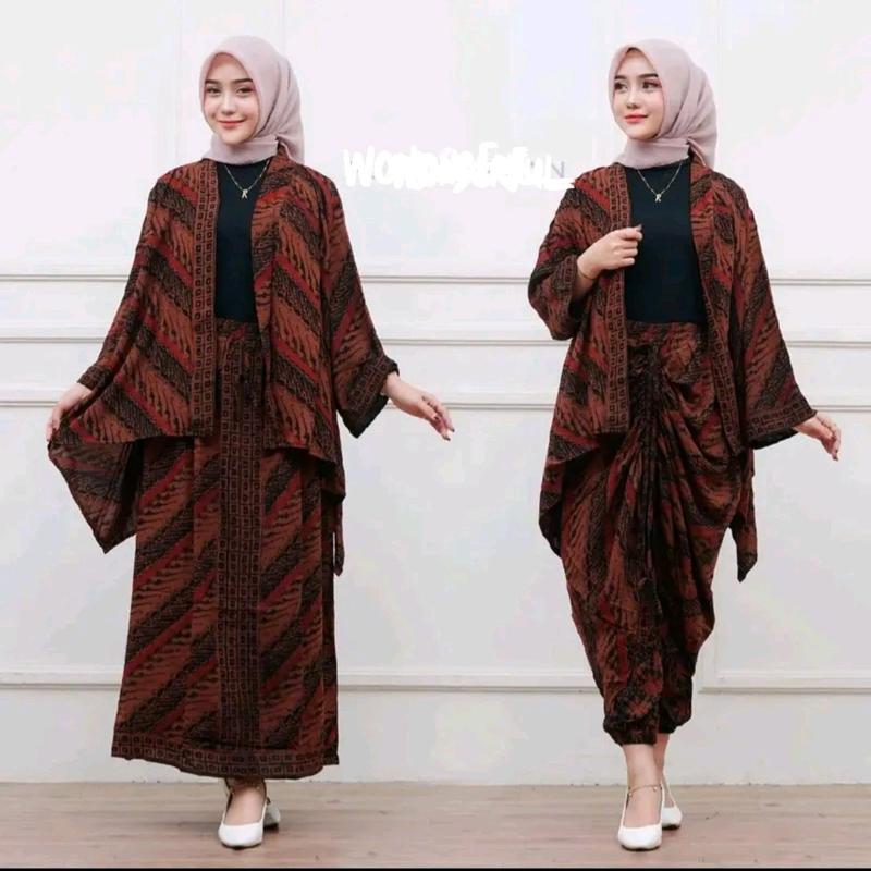 ONE SET OUTER DAN ROK BATIK MODEL ROCELA DAN NAGITA WANITA TERBARU BATIK CAP 3