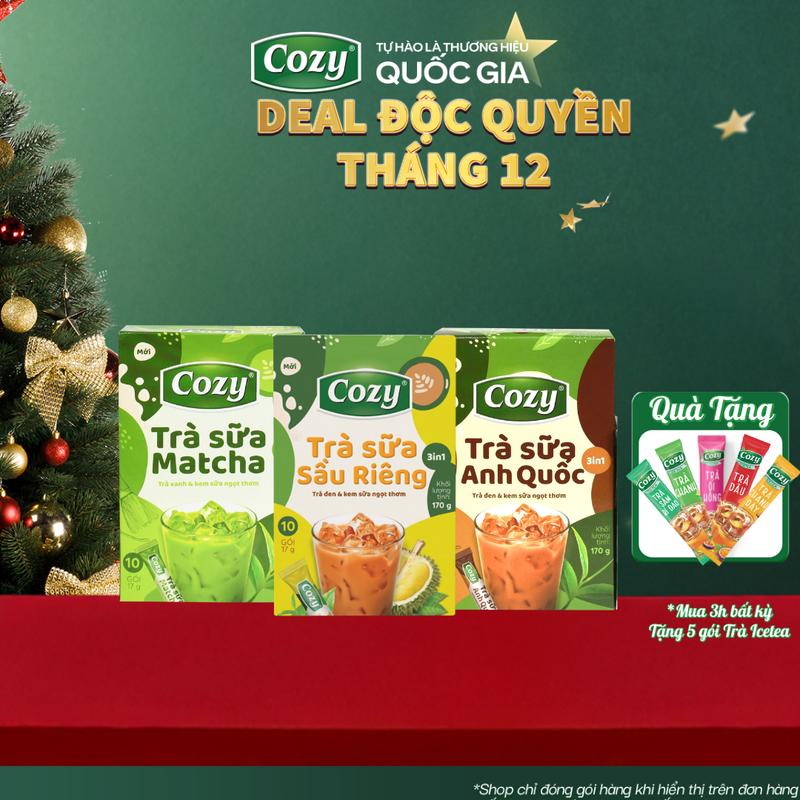   COMBO 3  Trà Sữa Hòa Tan 3in1 Cozy  10 gói x 17gr  Vị Matcha  Anh Quốc Sầu Riêng Tiện Lợi 