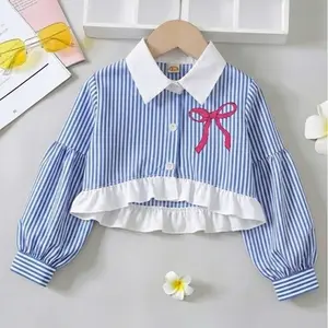Atasan Kemeja  Anak Perempuan Katun Salur Usia 6-14 Tahun Fashion Anak Terbaru - Baju Lebaran Anak 2026 remaja