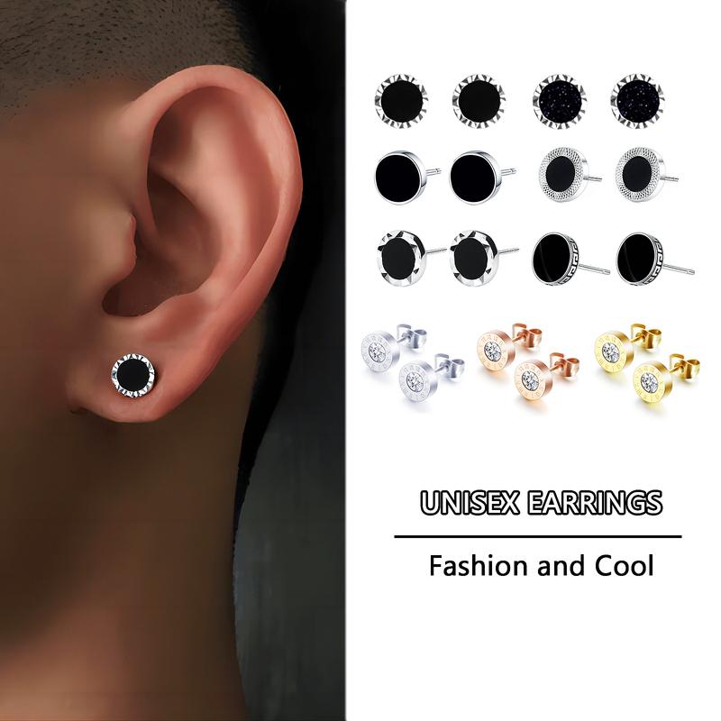 Hoa Tai Hợp Xu hướng Thiết Kế Đơn Giản, Màu Đen, Thanh Lịch, Thích Hợp Cho Nam Và Nữ, Phong Cách Cá Tính, Lý Tưởng Cho Các Cặp Đôi, Hoa Tai Dễ Phối Đồ