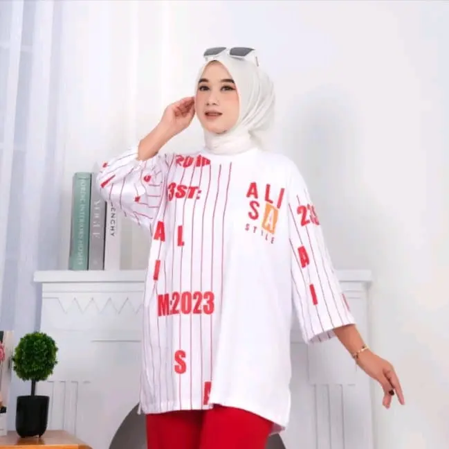 baju cewek oversize lengan panjang one set celana cargo bahan cm20s casual remaja Combed Karet Sablon 3