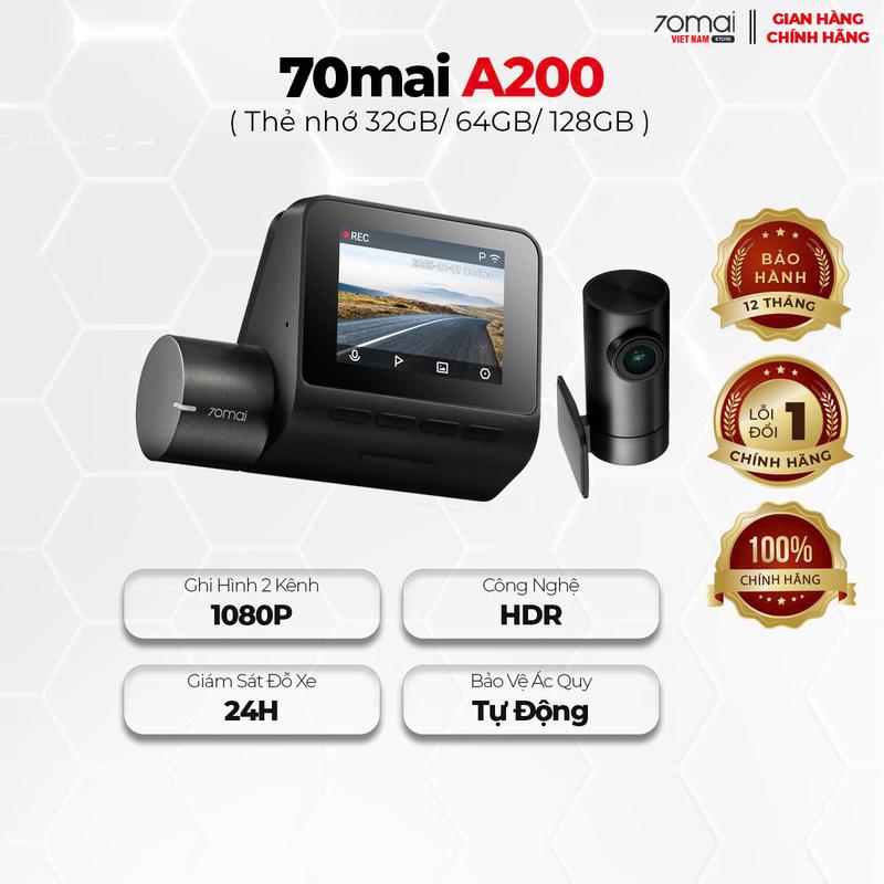  Camera Hành Trình 70mai A200 Bản Quốc Tế Ghi Hình FullHD HDR 60FPS 2 Mắt Cam Trước Sau 