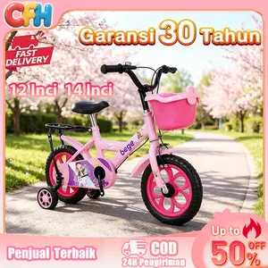 Sepeda Anak Perempuan Cuna Feliz Home 12/14 Inci dengan Roda Latihan, Rem Ganda Anti Selip, Sepeda Anak Perempuan