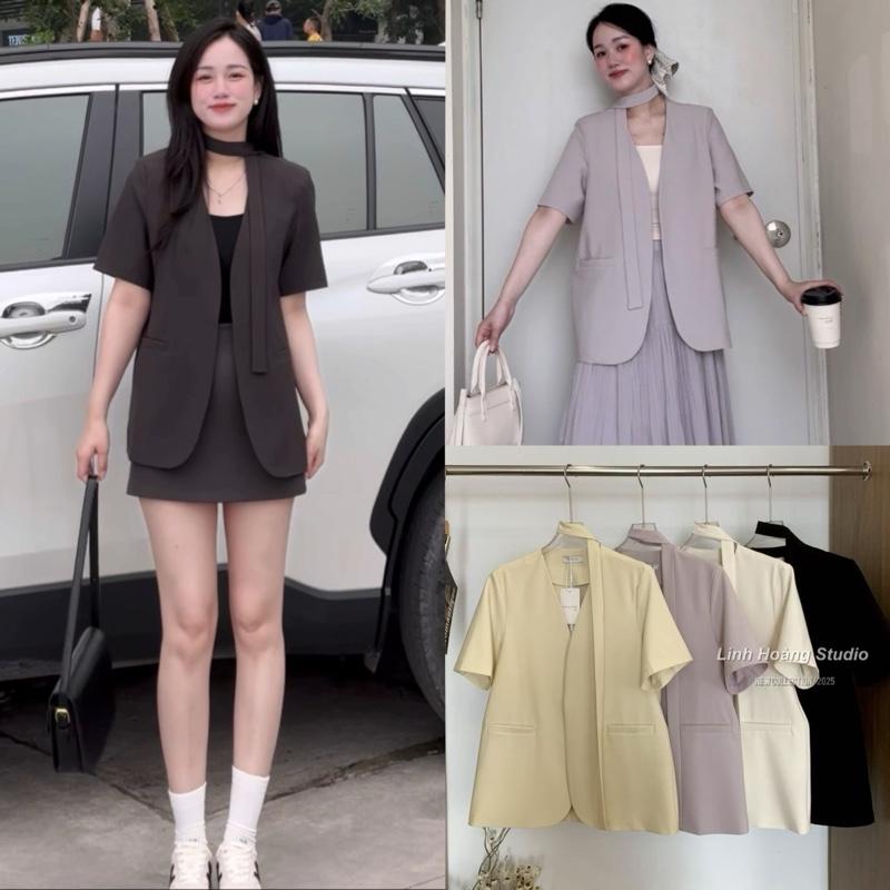 N3- [ CÓ ĐỆM VAI ]  Áo blazer, áo vest nữ vổ V một lớp mùa hè kèm đai form suông rộng hàng QC