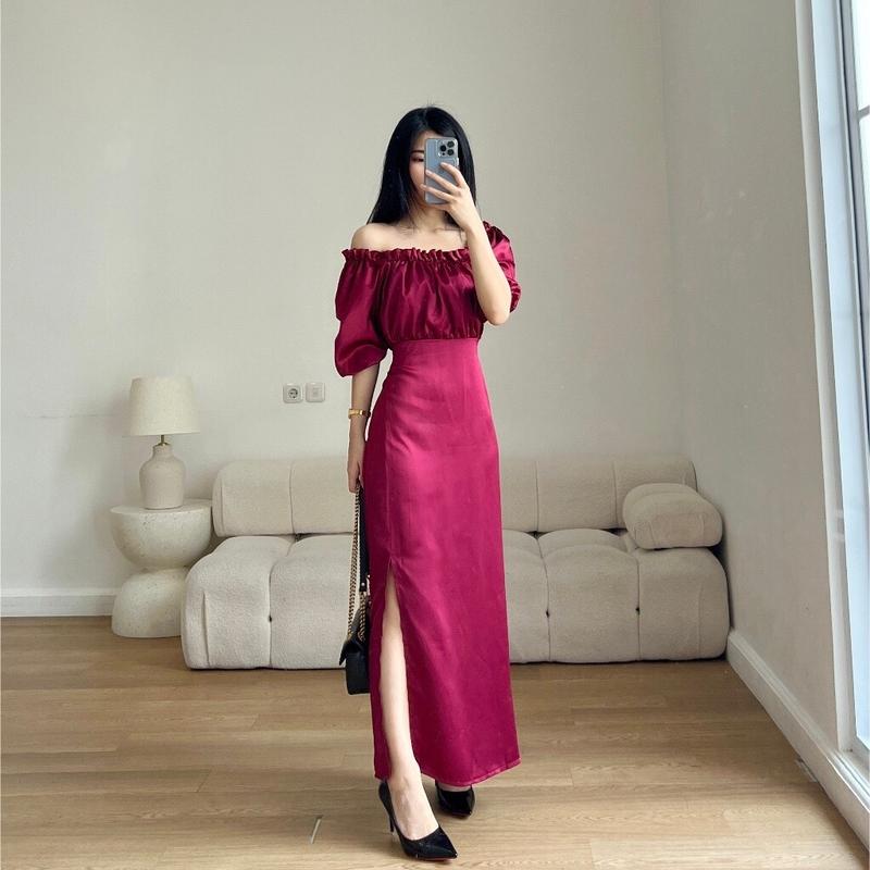 LONG DRESS SHEYLA SATIN VELVET GAUN PESTA KONDANGAN NATAL CASUAL FORMAL MAXI DRESS WANITA 4