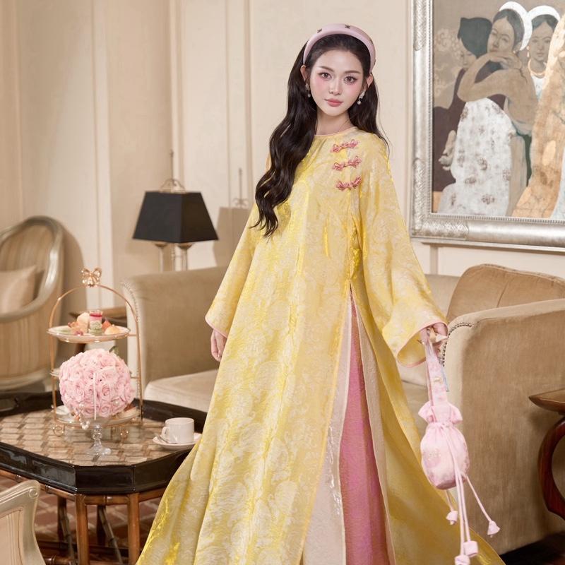  PETBYCHANG - Áo Dài Uyển Vân 4 Tà Cao Cấp – Form Rộng Sang Trọng Áo Dài Tết Nữ Mặc Đi Chụp Ảnh Mặc Tết Nhẹ Nhàng Sang Trọng 