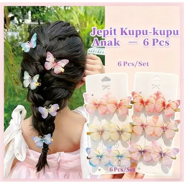 Calla Jepit Rambut Anak Korea Kupu-kupu 6 Pcs Bahan Metal Cantik Jepitan Rambut Anak Perempuan Clips Akrilik Hiasan Hadiah Manik Klip