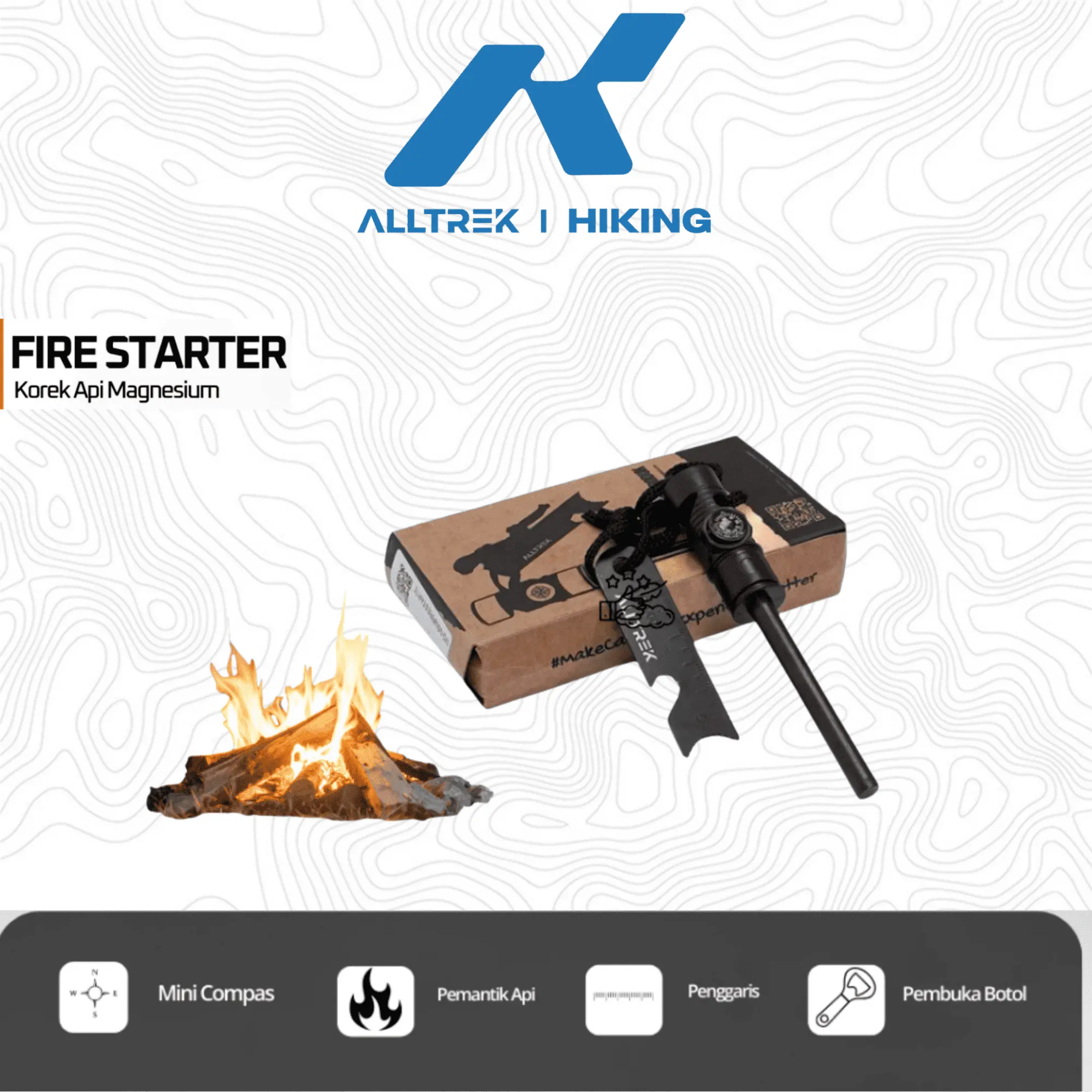 ALLTREK Fire Starter Pemantik Penyala Api Korek Api Magnesium Hiking/Camping Multifungsi