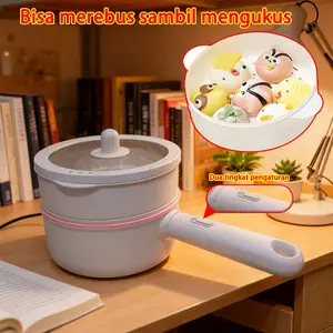 Panci Listrik Khusus Asrama 600W dengan Kukusan, Multi-fungsi untuk Merebus dan Mengukus, Panci Anti Lengket 220V Hijau Pink Putih